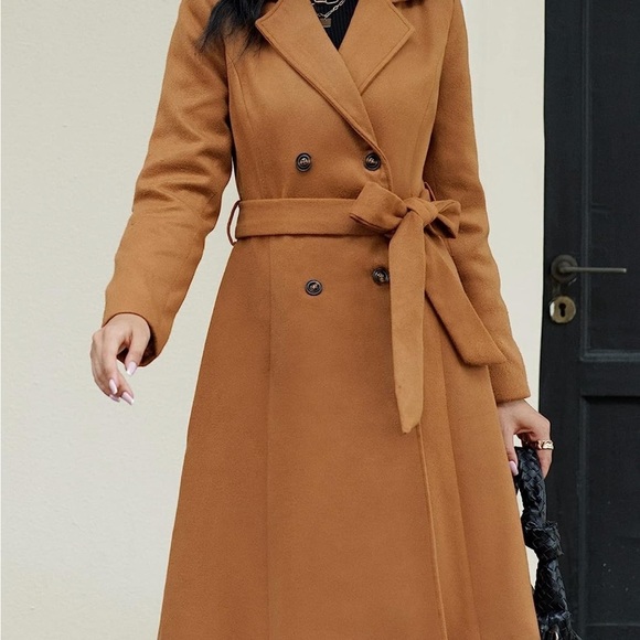 YOESEE Tan Womens Outerwear Pea Coats Long Sleeves Winter Lapel Collar Fall … - Picture 6 of 6